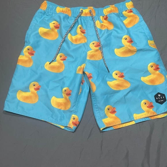 Neff Blue and Yellow Swim Trunks with Duck Pattern - Picture 1 of 5